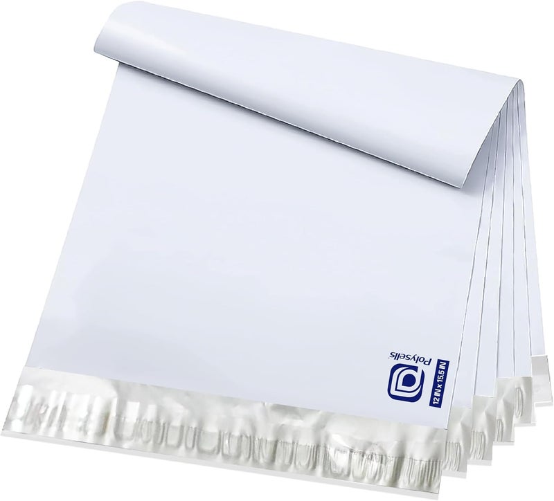 POLYSELLS 100 pcs 12x15.5 Inches White x Silver Poly Mailers Shipping Envelopes, Strong Adhesive Sealing, Waterproof, and Tear-resistant Postal Mailing Bags for Clothing, Books, and Accessories - Image 1